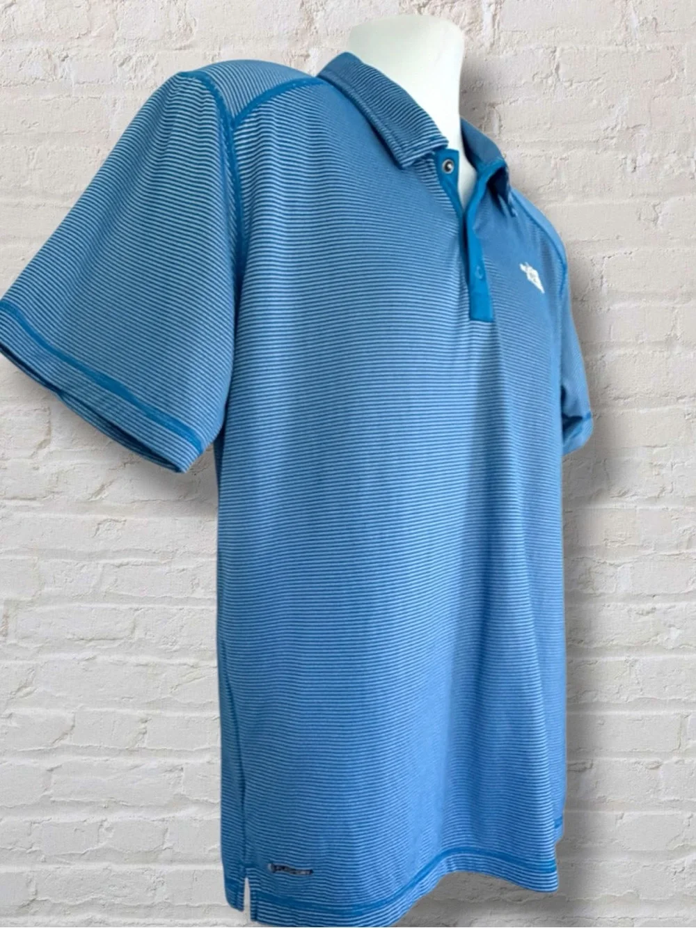 The North Face FlashDry Polo Shirt Men’s L Blue Stripe Performance Golf Casual